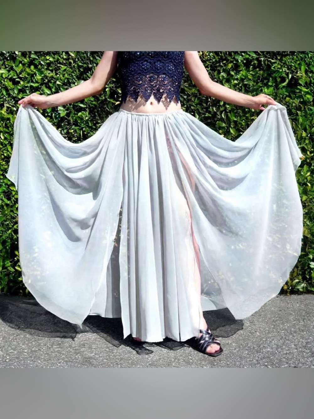 White Chiffon Skirt with 2 slits. Ameynra design. New